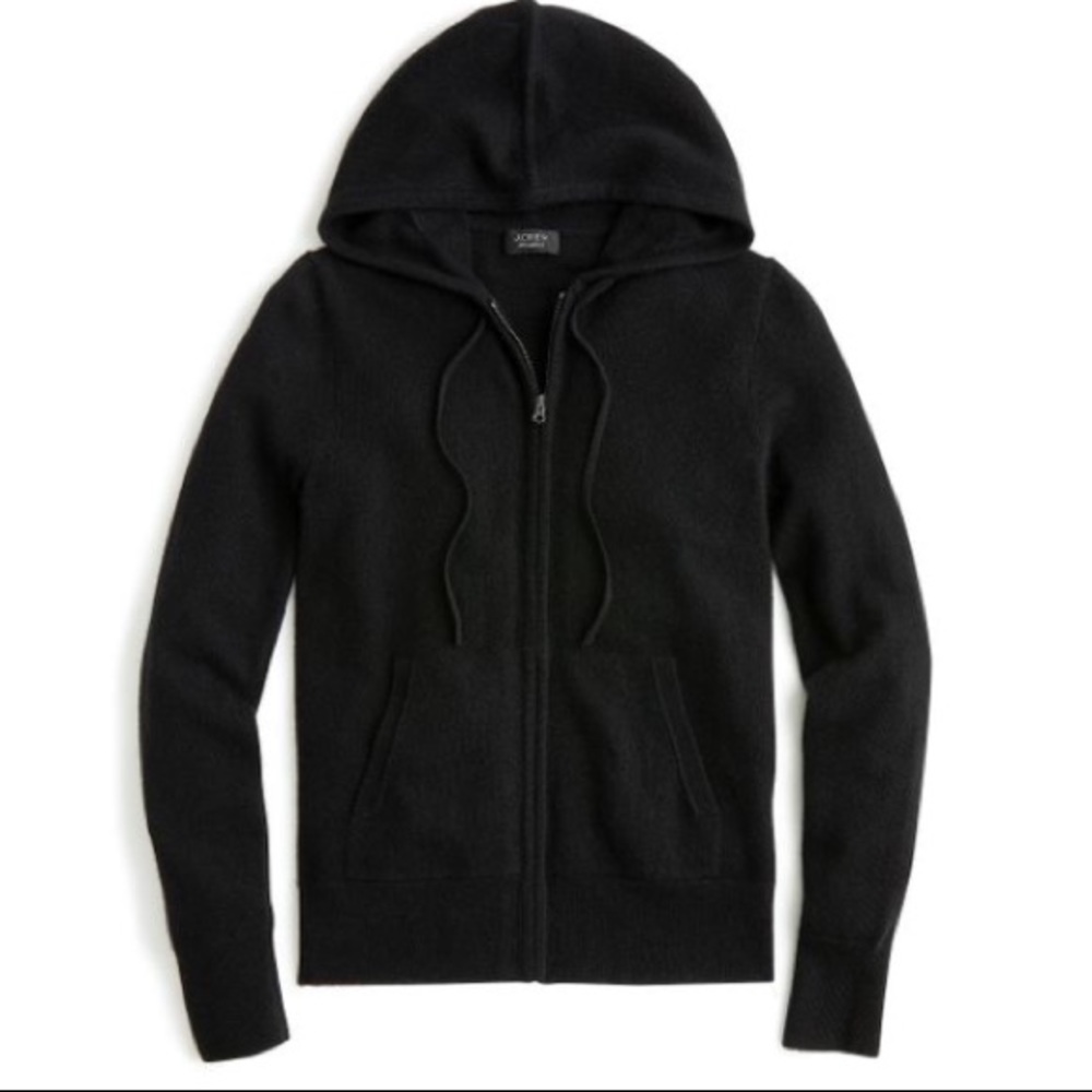 J. Crew Italian Zip-Front Cashmere Black Sweater